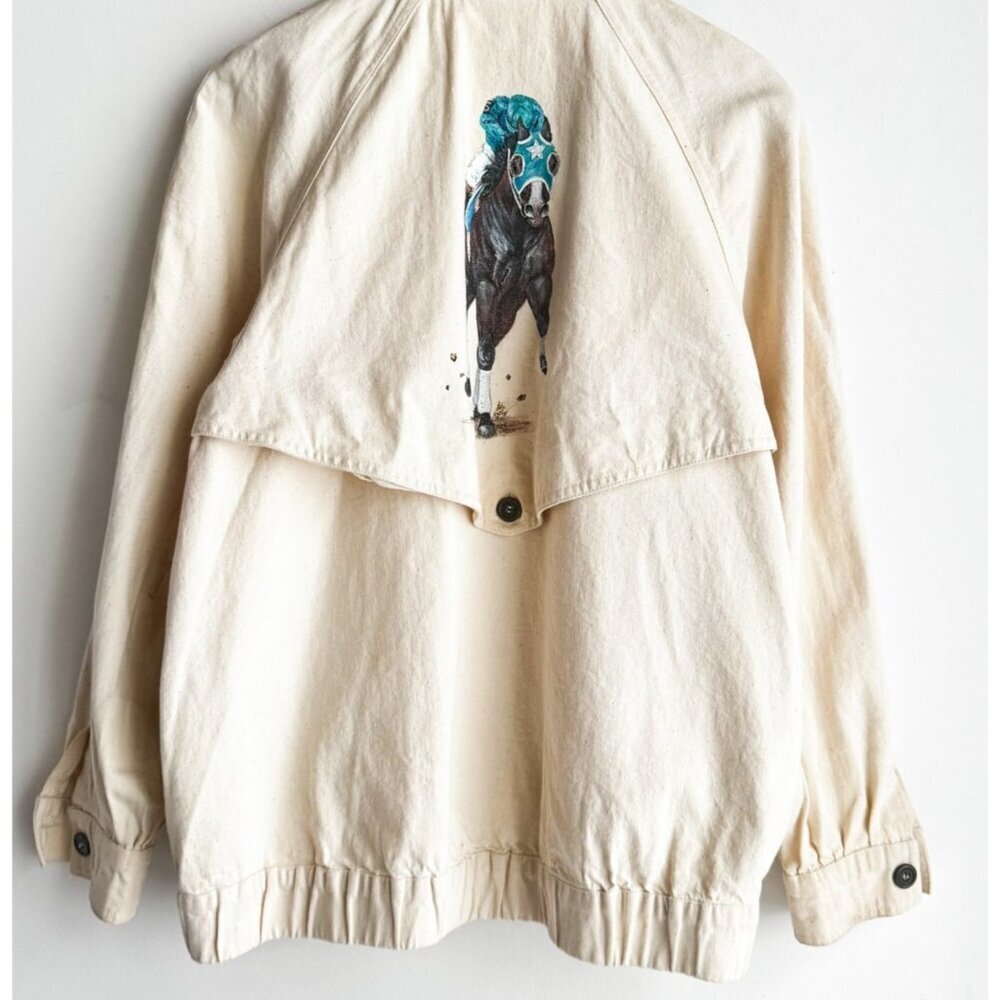 Vintage Hamilton Ivory Cotton Denim Equestrian Themed Jacket L